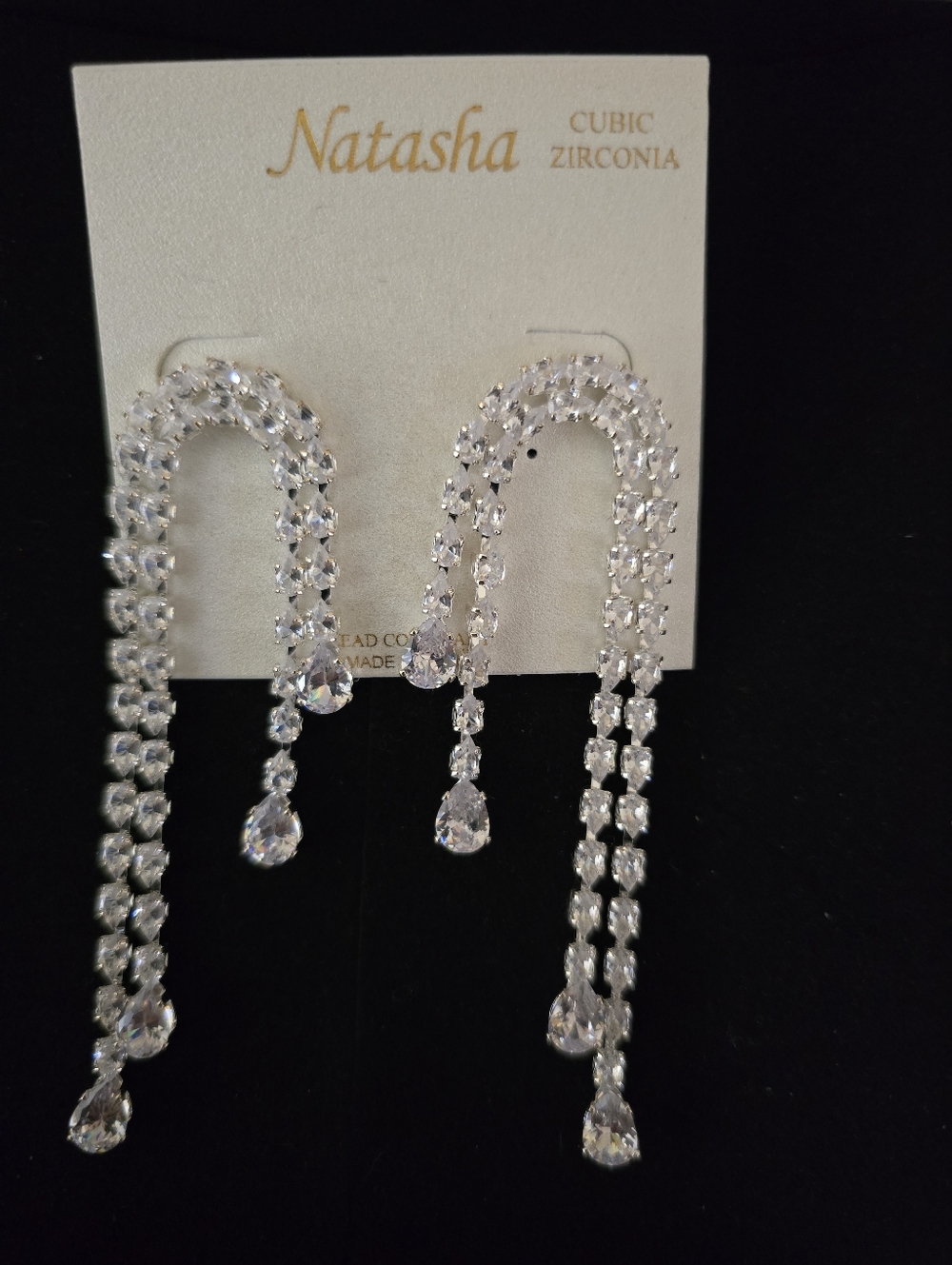 Natasha Couture Silver Clear Drape Crystal Drop Earrings